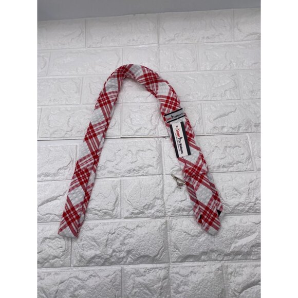 Skinny Tie Madness Men's Plaid Tie Red & White Cotton SKM2117 - Picture 9 of 11